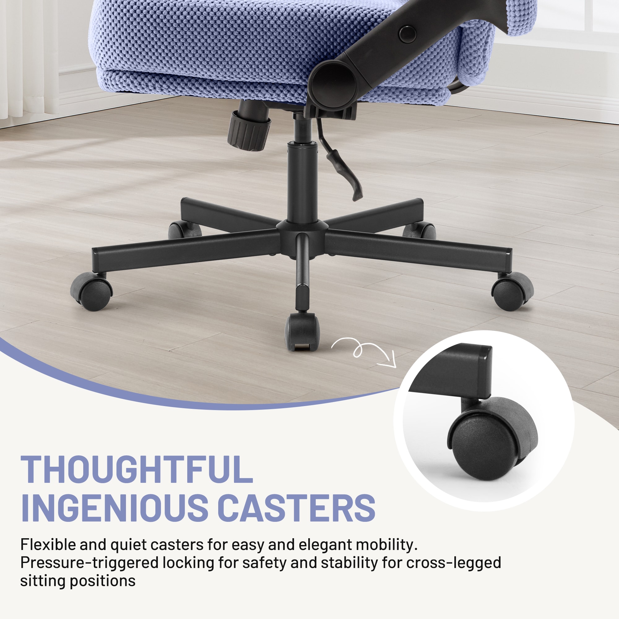Criss Cross Chair With Wheels And Flip Arms- Comfy Fabric Cross Legged Office Chair With Thick Cushion&Wide Seat, Adjustable Swivel Desk Chair For Home Office, Apartment, Bedroom_voghion.com